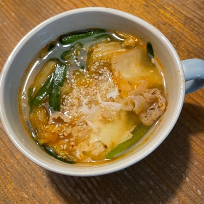 キムチ鍋はよく作りますがスープも美味しい♪ごちそうさまでした（´▽︎｀*）